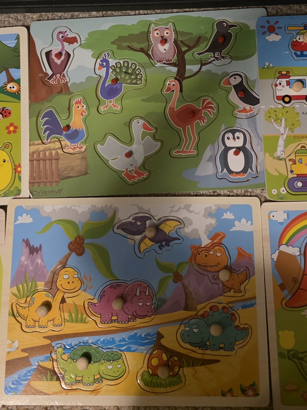 Wooden Kids Puzzle - Multi-Color Animal & Dinosaur Peg Puzzle Set